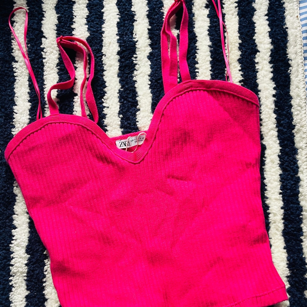 Zara Pink Ribbed Crop Top